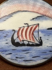 Vintage Norway 925 Sterling Ivar T. Holth Enamel Viking Ship Brooch 1940s