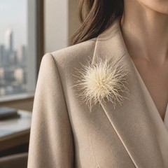 Ostrich Feather Flower Brooch Pin, Natural Beige Large 15cm Vintage Floral
