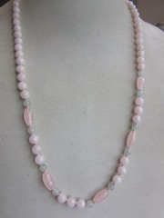Pink and green quartz beaded long necklace -29″ long