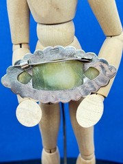 Antique sterling silver Jade brooch orange yellow green 1850-1910 Mexico