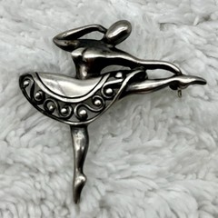 Dancer Brooch Ballerina Pin Silver Tone Figural Open Filigree Skirt