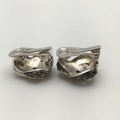 Vintage Sterling Silver Marcasite Knot Clip On Earrings Marked 925 14g #22