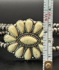 Southwestern Style Wrap Bracelet Cream Faux Stone Silver Tone Beaded