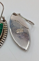 925 ATI Mexico Malachite Earrings 1.75in Drop Sterling Silver 6g Marquise Bezel