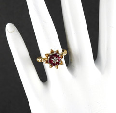 Vintage Solid 14K Yellow Gold Ring Ruby Diamond Cluster Fine Fancy Jewelry