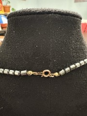 Vintage Hematite Faux Pearl Beaded Necklace Black Silver Gold Tone