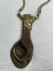 Nancy Aries Brutalist Necklace Copper And Brass 20″ Round Pendant 6″ Drop