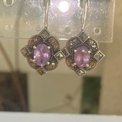Vintage Amethyst Marcasite Earrings 1″