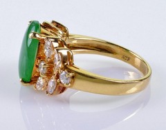 18K GOLD JADEITE JADE DIAMOND RING SIZE 8 1/4 STAMPED AJF