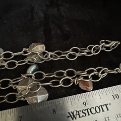 Vintage Silver Tone Chain Charm Necklace With Gemstones