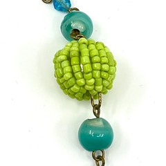 Vintage Y2K Blue & Green Beaded Tassel Necklace Boho Chic Long Lariat Style