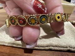 Italian Micro Mosaic Morano Bracelet Gold Toned 6 3/4”