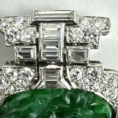 Vintage Platinum Gold Diamond Jade Brooch