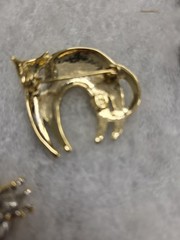 Vtg SFJ signed gold tone arched back Cat Pin