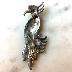 Vintage Bird Brooch Pot Metal Silver Tone Rhinestone Pin 3″