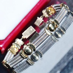 14k multi tone gold bracelet heavy 6.25″ fancy cable link vintage handmade 18.4g