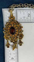 Vintage 60s Hollycraft Ornate Rhinestone Necklace Pendant Yellow Brown Gold Tone