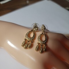 Antique 80th Roman gold white stones small chandelier stud earrings