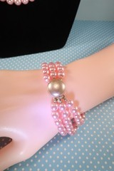 Vintage Pink Faux Pearl 3-Strand Necklace & Bracelet Set 1950s 1960s