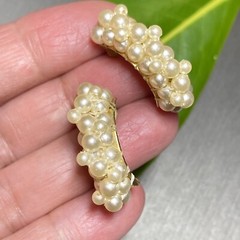 Vintage Pearl Half Hoop Earrings Estate Jewelry Pre-Owned Wrapped Unusual Huggie