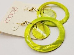 1980s Runway Green Pearlized Shell Earrings 2.5 in Vintage