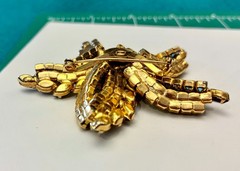 Vintage Rhinestone Brooch Flower Star Brown Green Rainbow AB Beautiful Prong Set