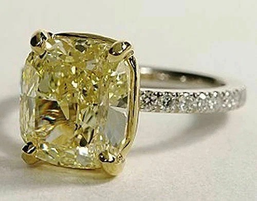 3.20Ct Cushion Cut Lab Created Canary Diamond Wedding Ring 14K White Gold Finish