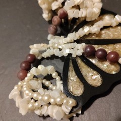 Vintage Lee Sands Mother Of Pearl Inlay with Beads Necklace 26in Statement Piece