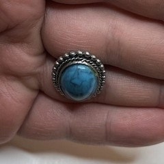 Vintage Oval Stone Turquoise Silver Tone Adjustable Size Engraved Ring 1” +