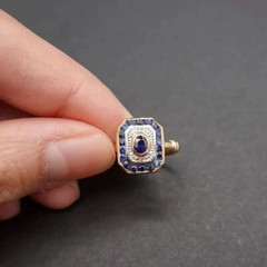 Vintage Art Deco Oval Sapphire & Lab Created Diamond Engagement 14K Gold FN Ring