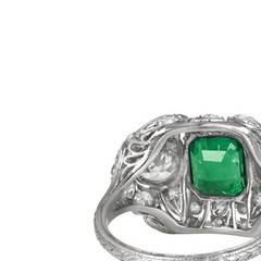 Antique Green Emerald & Lab Created Diamond Three-Stone Wedding 925 Silver Ring