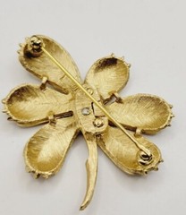 Vintage Crown Trifari Brooch Gold Tone Enamel Flower 2.25 in