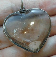 Antique Sterling Pale Rutilated Smokey Quartz Heart Pendant Must See