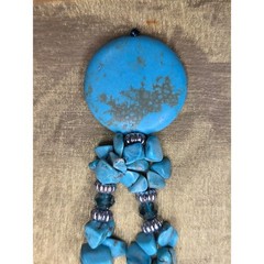 Vintage 24″ Chunky Turquoise Statement Necklace Boho 1.5″ Large Blue Pendant