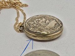 Antique Double Sided Rose Rolled Gold Fleur de Lys Flower Locket Necklace AS IS