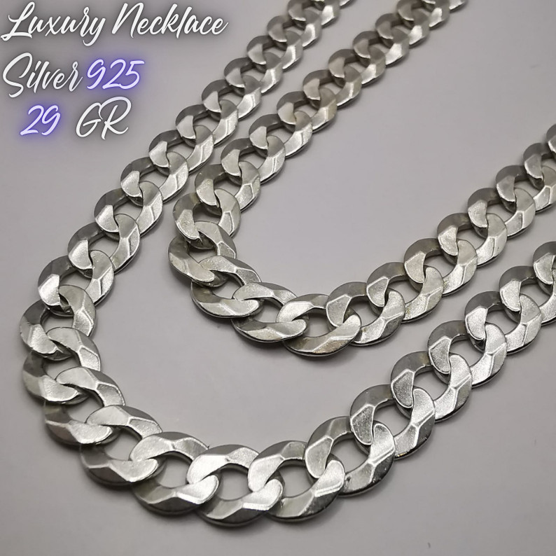 Vintage Unique Fine Flat Curb Link Chain Necklace Long Solid 925 Sterling Men