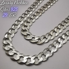 Vintage Unique Fine Flat Curb Link Chain Necklace Long Solid 925 Sterling Men