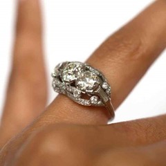 3.00 CT White Round Cut CZ Three Stone Art Deco Vintage Style Ring In 925 Silver