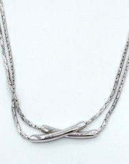 Vintage MONET Bar Necklace Braided Double Strand Silver Tone