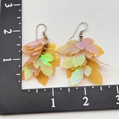Vintage Iridescent Maple Leaf Earrings Acrylic Cluster Dangle Fall Colors