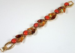 Vtg Juliana DeLizza & Elster 5 Link Pink Red Yellow Navette Rhinestone Bracelet