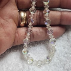 Vintage Aurora Borealis Crystal Bead Necklace Iridescent Faceted 15 Inch Hook