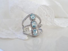 New Natural Blue Topaz Modern Sterling Silver 925 Ring Size 7