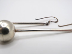 VINTAGE STERLING SILVER BALL DROP DANGLE EARRINGS LONG MODERNIST