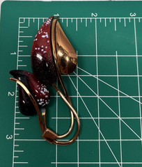 Vintage Matisse Renoir Copper Enamel Leaves Brooch Pin Red Signed Estate 3” Long