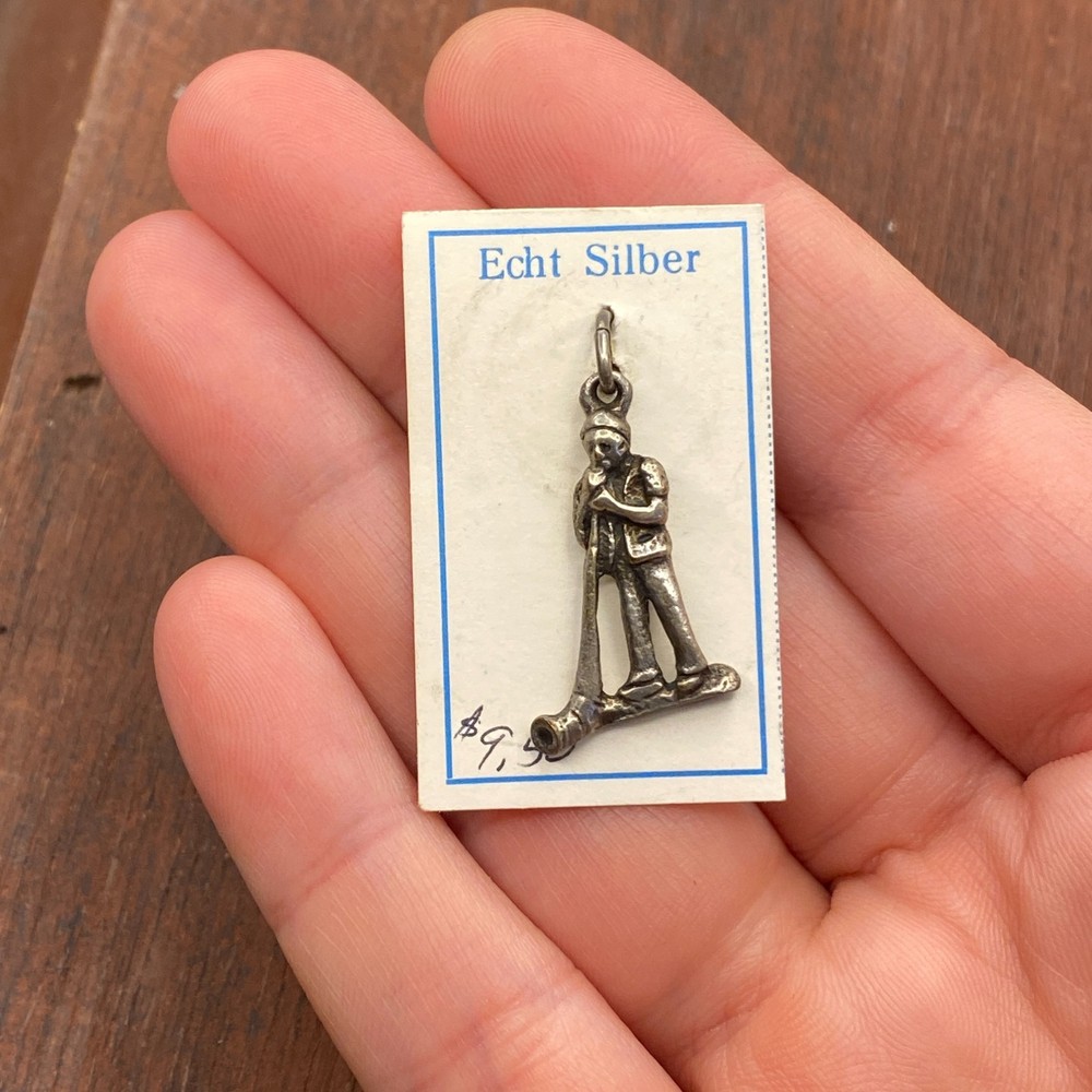 Vintage 800 Silver Switzerland Alpine Horn Blower Pendant Bracelet Charm