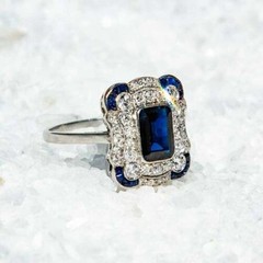 5.85Ct Art Deco Style Lab Created Sapphire Engagement 14K White Gold Finish Ring
