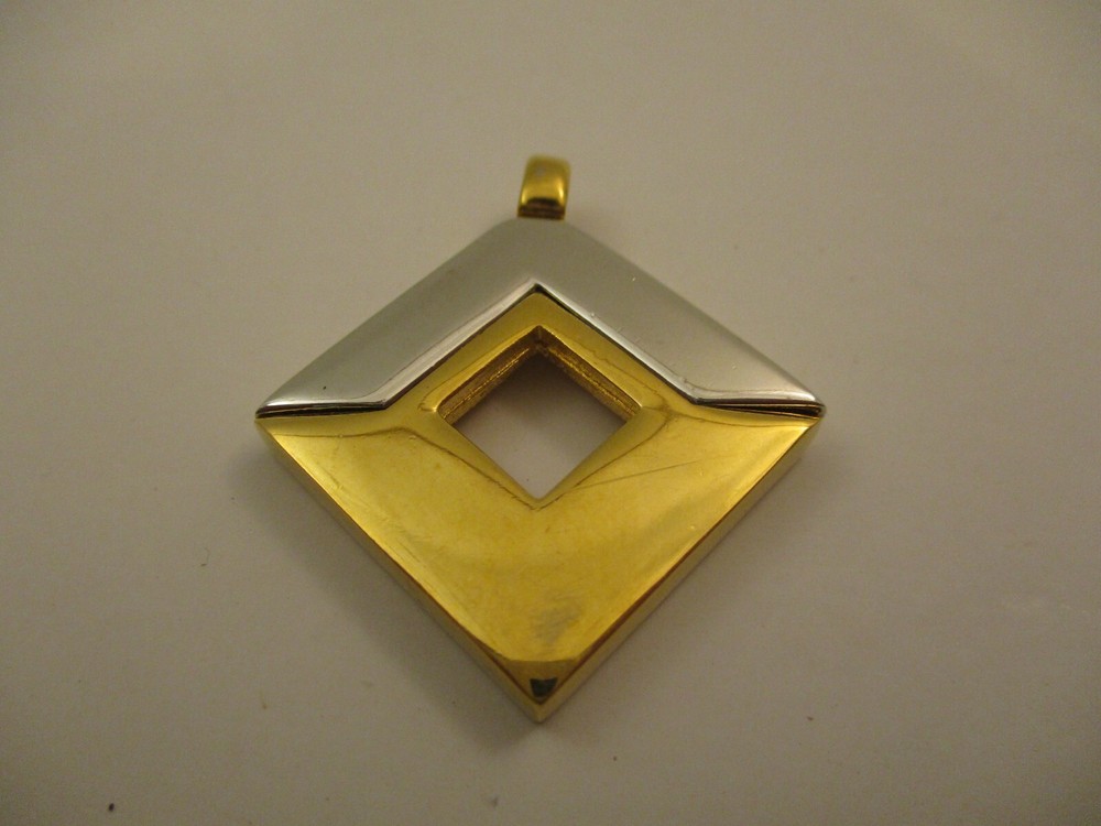 Vintage Crown Triafri Pendant Diamond Square Shape Silver Gold Two Tone