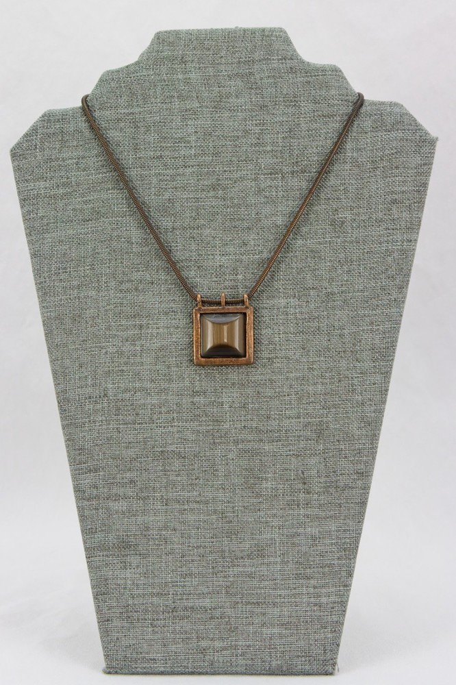 Copper Necklace, Copper Tone Glass Inset, 35gr