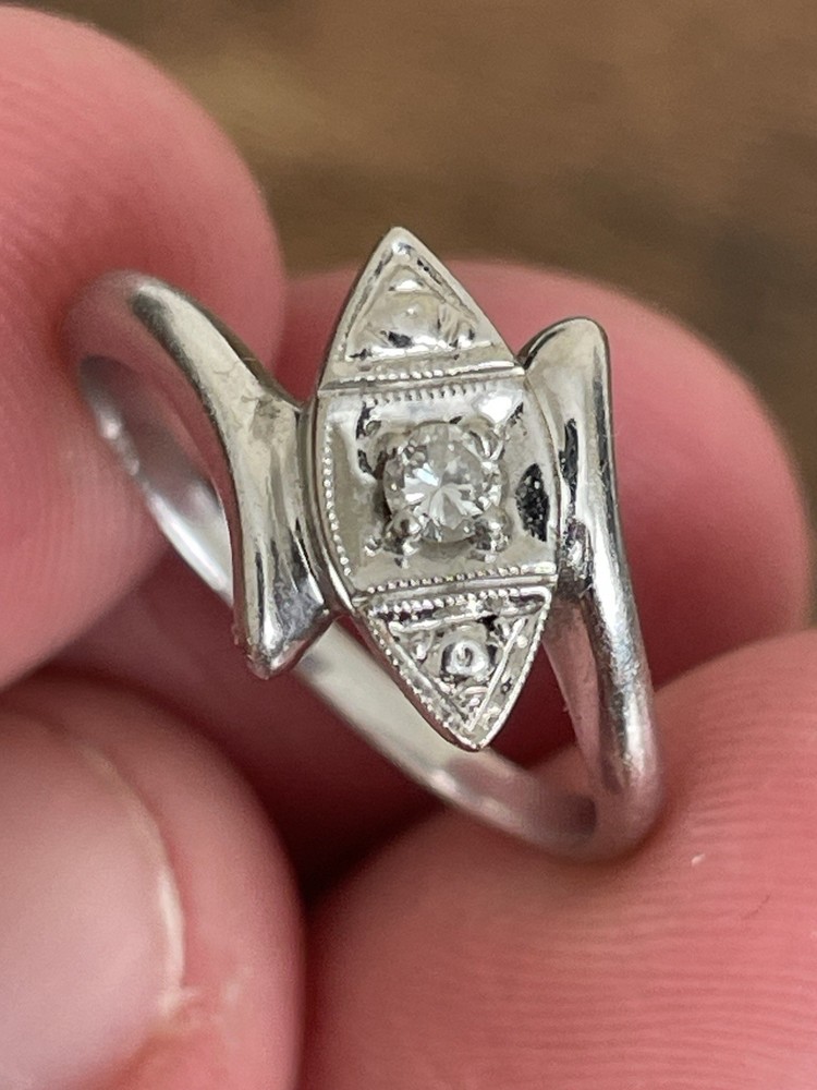 Antique Art Deco 14k Solid White Gold Diamond Engagement Ring! Sz 4.5-2.3GR!